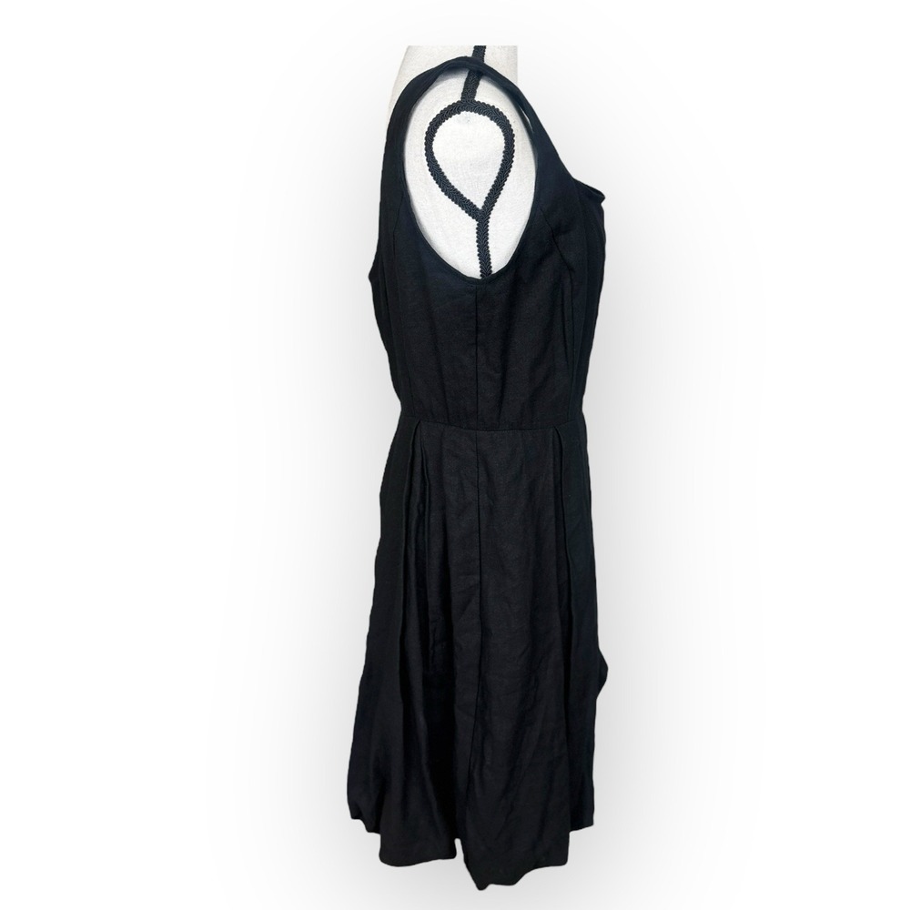 Cynthia Rowley Black Linen Blend Bubble Hem Dress Square Neck Fit Flare Small‎ - Picture 4 of 11